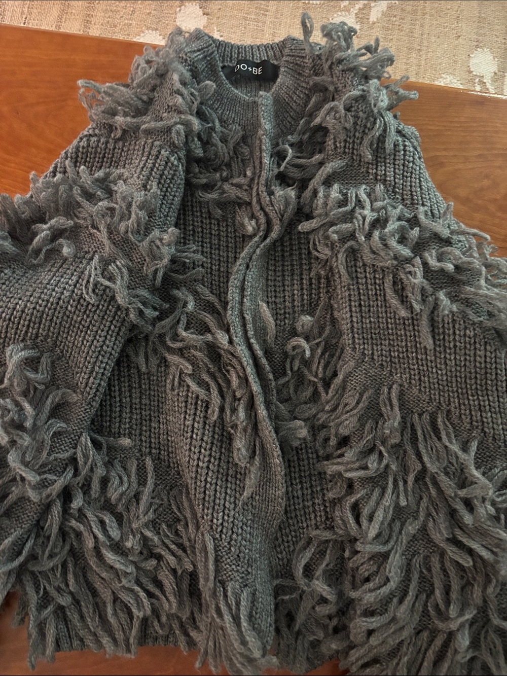 DO+BE Gray Shag Fringe Knit Cardigan